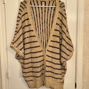 Free People Tan & Dark Navy Blue Stripe Oversized Cardigan